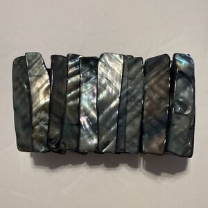 Wide Blue Iridescent Abalone‎ Shell Stretch Bracelet One Size Fits Most